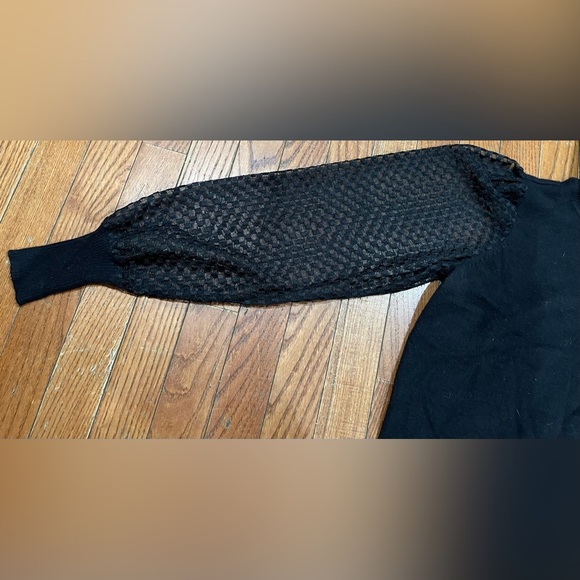 Marled Black Turtleneck Sweater with Sheer Sleeves - Picture 4 of 10